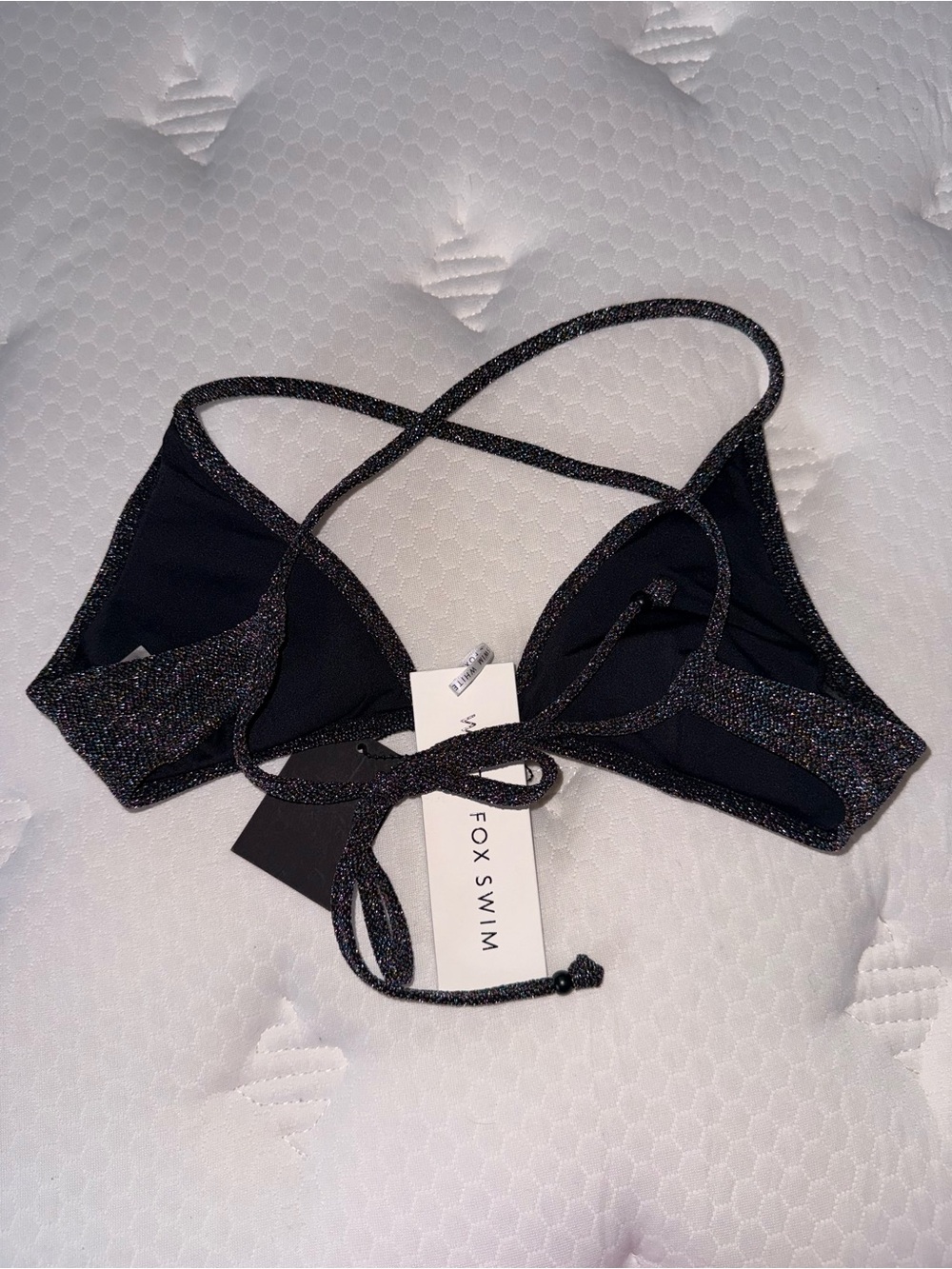 White Fox Boutique Black Shimmer Triangle Bikini Top - Picture 4 of 5